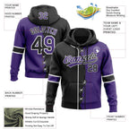 Custom Purple Black-White Split Ripped Pattern Baseball Pullover Sweatshirt Hoodie photo 3