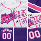 Custom Purple White-Pink Split Ripped Pattern Baseball Pullover Sweatshirt Hoodie detail
