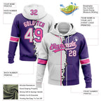 Custom Purple White-Pink Split Ripped Pattern Baseball Pullover Sweatshirt Hoodie photo 3