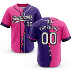 Custom Purple White Pink-Black Split Ripped Pattern Baseball Pullover Sweatshirt Hoodie