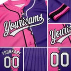 Custom Purple White Pink-Black Split Ripped Pattern Baseball Pullover Sweatshirt Hoodie detail