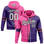 Custom Purple White Pink-Black Split Ripped Pattern Baseball Pullover Sweatshirt Hoodie photo 1