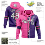 Custom Purple White Pink-Black Split Ripped Pattern Baseball Pullover Sweatshirt Hoodie photo 3