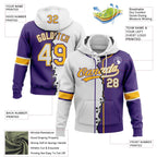Custom Purple White-Gold Split Ripped Pattern Baseball Pullover Sweatshirt Hoodie photo 3