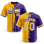 Custom Purple Gold-White Split Ripped Pattern Baseball Pullover Sweatshirt Hoodie