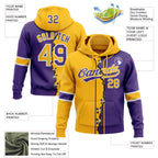 Custom Purple Gold-White Split Ripped Pattern Baseball Pullover Sweatshirt Hoodie photo 3