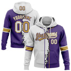 Custom Purple White-Old Gold Split Ripped Pattern Baseball Pullover Sweatshirt Hoodie photo 1