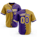 Custom Purple Old Gold-White Split Ripped Pattern Baseball Pullover Sweatshirt Hoodie
