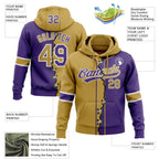 Custom Purple Old Gold-White Split Ripped Pattern Baseball Pullover Sweatshirt Hoodie photo 3