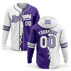 Custom Purple White-Gray Split Ripped Pattern Baseball Pullover Sweatshirt Hoodie