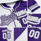 Custom Purple White-Gray Split Ripped Pattern Baseball Pullover Sweatshirt Hoodie detail