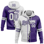 Custom Purple White-Gray Split Ripped Pattern Baseball Pullover Sweatshirt Hoodie photo 1
