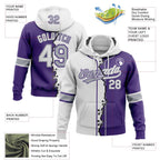 Custom Purple White-Gray Split Ripped Pattern Baseball Pullover Sweatshirt Hoodie photo 3