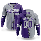 Custom Purple Gray-White Split Ripped Pattern Baseball Pullover Sweatshirt Hoodie