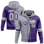 Custom Purple Gray-White Split Ripped Pattern Baseball Pullover Sweatshirt Hoodie photo 1