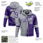 Custom Purple Gray-White Split Ripped Pattern Baseball Pullover Sweatshirt Hoodie photo 3