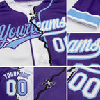 Custom Purple White-Light Blue Split Ripped Pattern Baseball Pullover Sweatshirt Hoodie detail