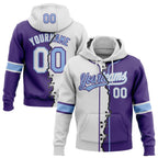 Custom Purple White-Light Blue Split Ripped Pattern Baseball Pullover Sweatshirt Hoodie photo 1