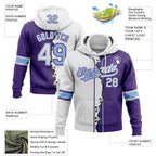 Custom Purple White-Light Blue Split Ripped Pattern Baseball Pullover Sweatshirt Hoodie photo 3