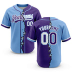 Custom Purple White-Light Blue Split Ripped Pattern Baseball Pullover Sweatshirt Hoodie