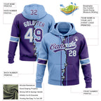 Custom Purple White-Light Blue Split Ripped Pattern Baseball Pullover Sweatshirt Hoodie photo 3