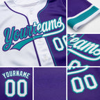 Custom Purple White-Teal Split Ripped Pattern Baseball Pullover Sweatshirt Hoodie detail