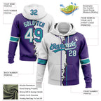 Custom Purple White-Teal Split Ripped Pattern Baseball Pullover Sweatshirt Hoodie photo 3
