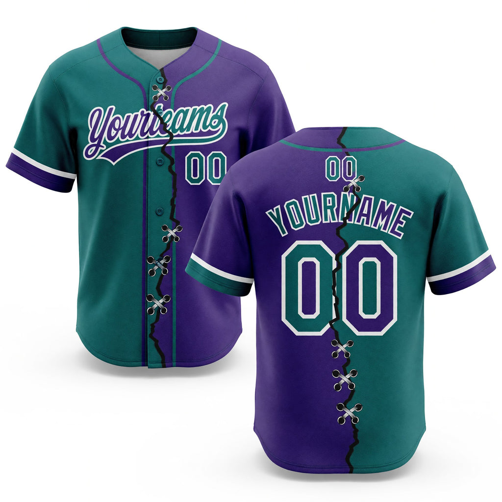 Custom Purple Teal-White Split Ripped Pattern Baseball Pullover Sweatshirt Hoodie