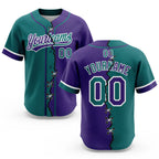 Custom Purple Teal-White Split Ripped Pattern Baseball Pullover Sweatshirt Hoodie