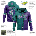 Custom Purple Teal-White Split Ripped Pattern Baseball Pullover Sweatshirt Hoodie photo 3