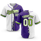 Custom Purple White-Neon Green Split Ripped Pattern Baseball Pullover Sweatshirt Hoodie