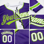 Custom Purple White-Neon Green Split Ripped Pattern Baseball Pullover Sweatshirt Hoodie detail