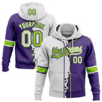 Custom Purple White-Neon Green Split Ripped Pattern Baseball Pullover Sweatshirt Hoodie photo 1