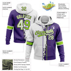 Custom Purple White-Neon Green Split Ripped Pattern Baseball Pullover Sweatshirt Hoodie photo 3