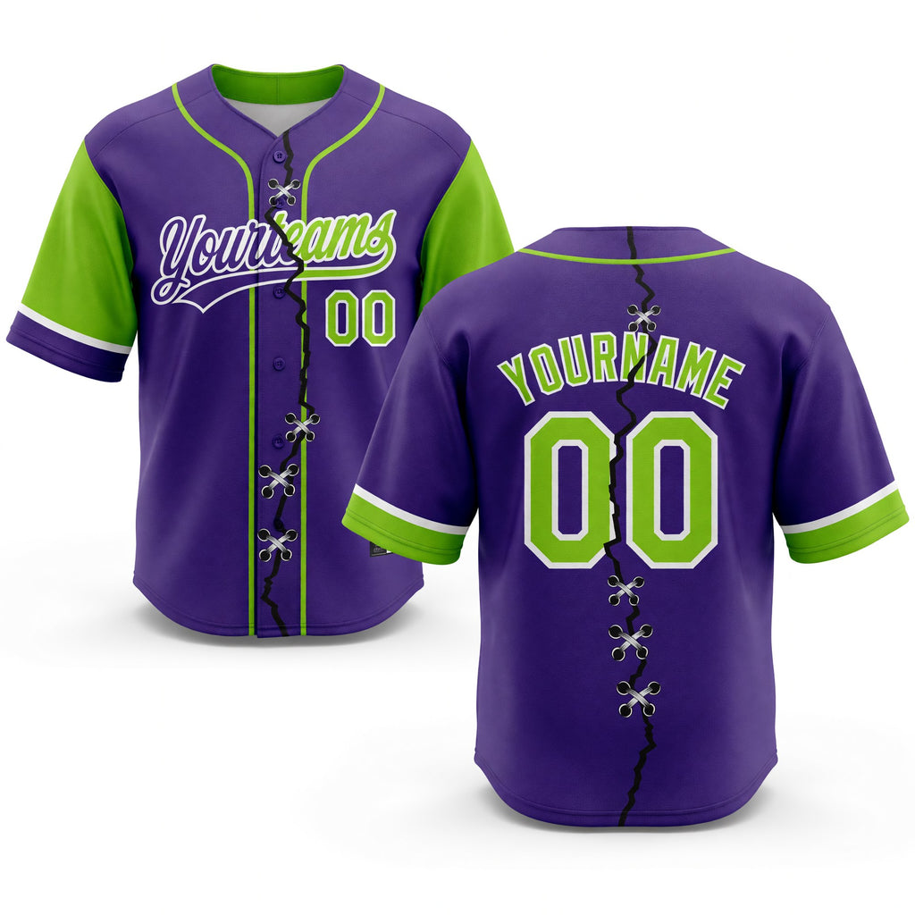 Custom Purple Neon Green-White Split Ripped Pattern Baseball Pullover Sweatshirt Hoodie