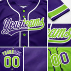Custom Purple Neon Green-White Split Ripped Pattern Baseball Pullover Sweatshirt Hoodie detail