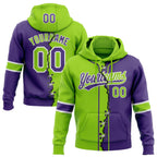 Custom Purple Neon Green-White Split Ripped Pattern Baseball Pullover Sweatshirt Hoodie photo 1