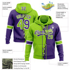 Custom Purple Neon Green-White Split Ripped Pattern Baseball Pullover Sweatshirt Hoodie photo 3