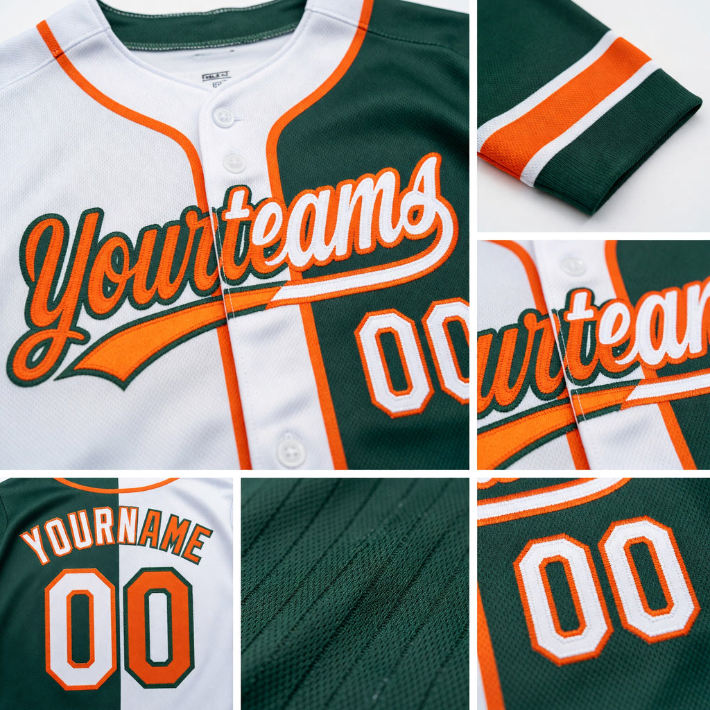 Custom Green White-Orange Split Ripped Pattern Baseball Pullover Sweatshirt Hoodie detail