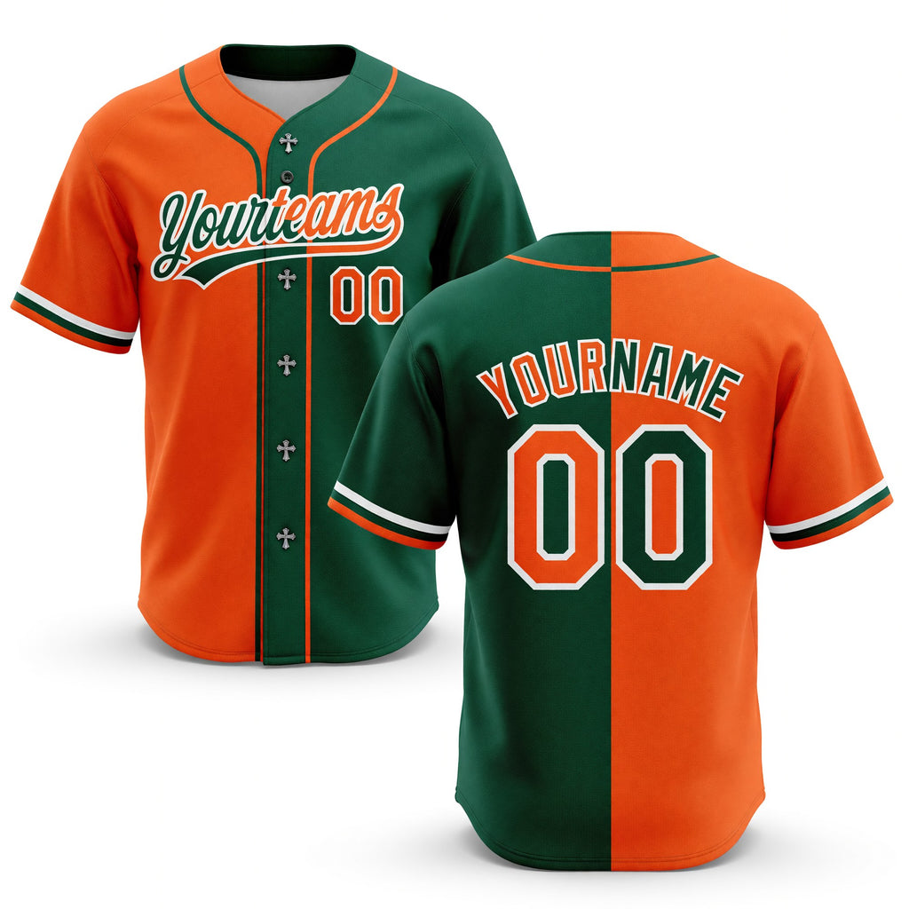 Custom Green Orange-White Split Ripped Pattern Baseball Pullover Sweatshirt Hoodie