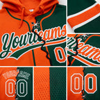 Custom Green Orange-White Split Ripped Pattern Baseball Pullover Sweatshirt Hoodie detail