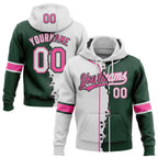 Custom Green White-Pink Split Ripped Pattern Baseball Pullover Sweatshirt Hoodie photo 1