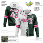 Custom Green White-Pink Split Ripped Pattern Baseball Pullover Sweatshirt Hoodie photo 3