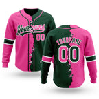Custom Green Pink-White Split Ripped Pattern Baseball Pullover Sweatshirt Hoodie