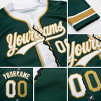 Custom Green White-Old Gold Split Ripped Pattern Baseball Pullover Sweatshirt Hoodie detail