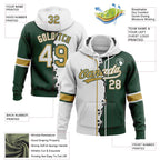 Custom Green White-Old Gold Split Ripped Pattern Baseball Pullover Sweatshirt Hoodie photo 3