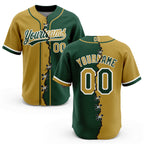Custom Green Old Gold-White Split Ripped Pattern Baseball Pullover Sweatshirt Hoodie