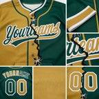 Custom Green Old Gold-White Split Ripped Pattern Baseball Pullover Sweatshirt Hoodie detail