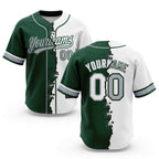 Custom Green White-Gray Split Ripped Pattern Baseball Pullover Sweatshirt Hoodie