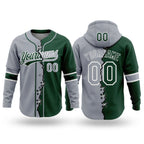 Custom Green Gray-White Split Ripped Pattern Baseball Pullover Sweatshirt Hoodie